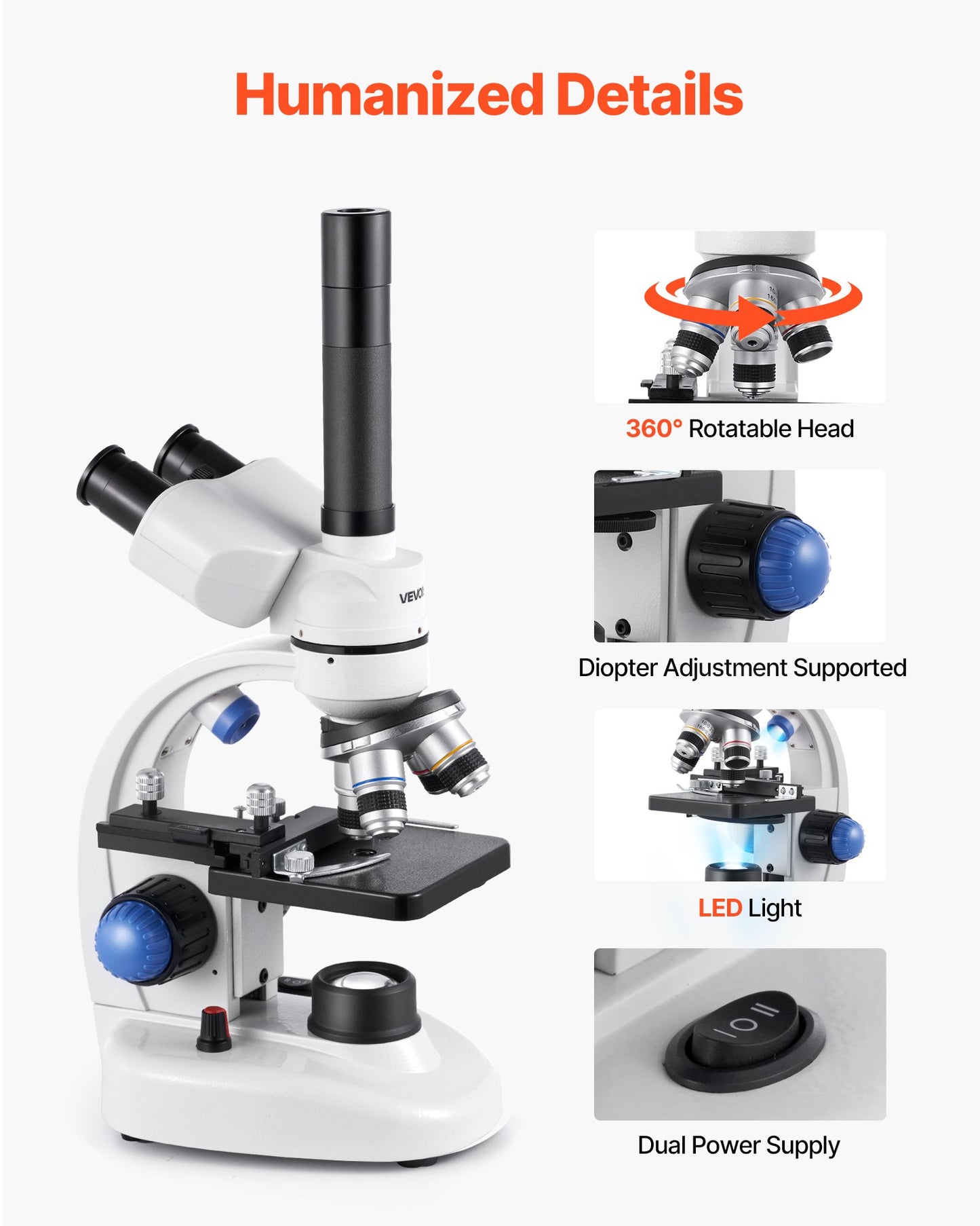 Trinocular Microscope, 40-5000X Magnification, Professional Compound Microscope for Adult with Phone Adapter, LED Light, Aluminum Alloy Body, for Lab, School, Home, Education