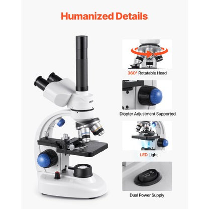 Professionellt Trinokulärt Sammansatt Mikroskop Kit 40-5000X Förstoring |  EU