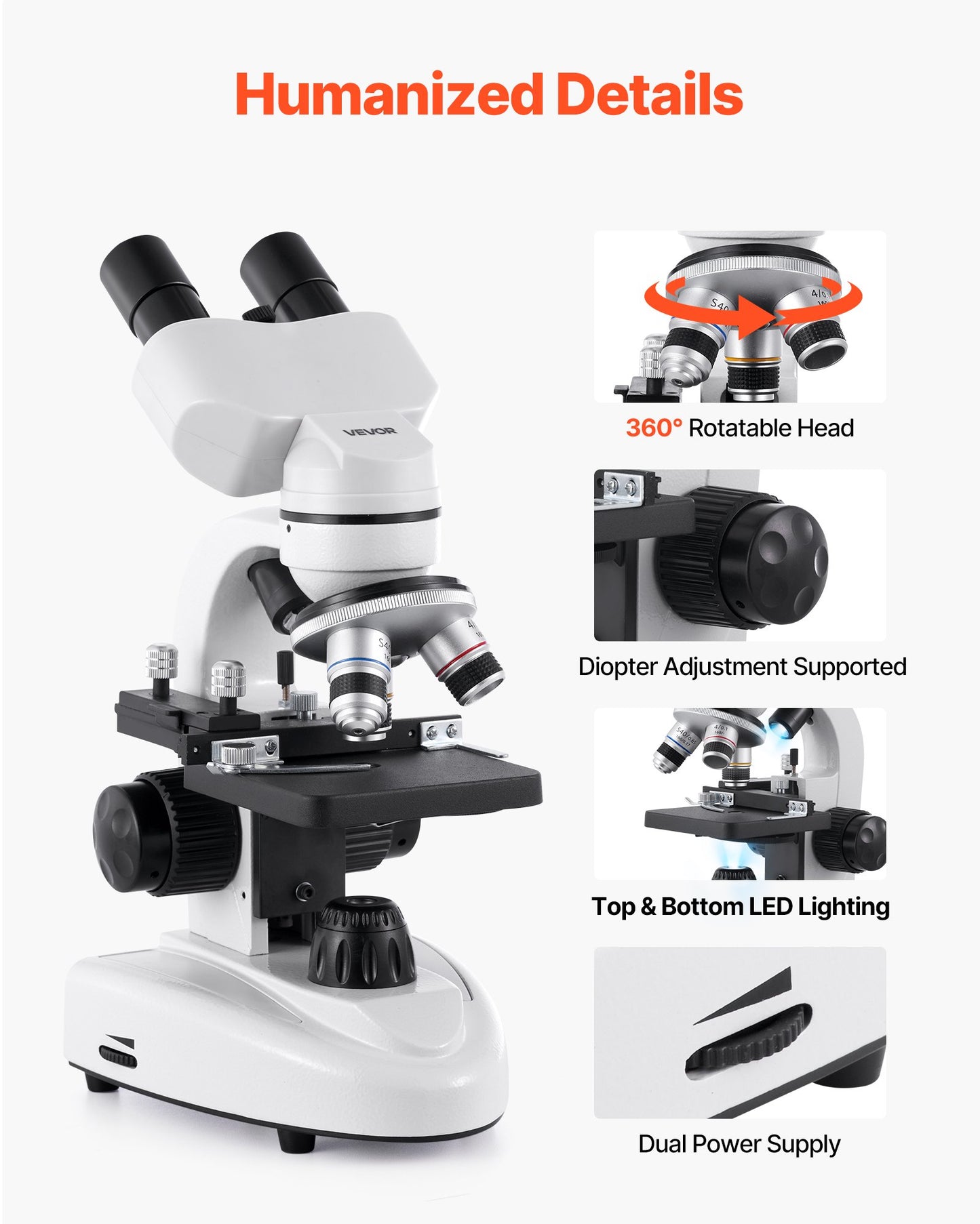 Compound Binocular Microscope, 40-2000X Magnification, Professional Compound Microscope for Adult with Phone Adapter, LED Light, Aluminum Alloy Body, for Lab, School, Home, Education