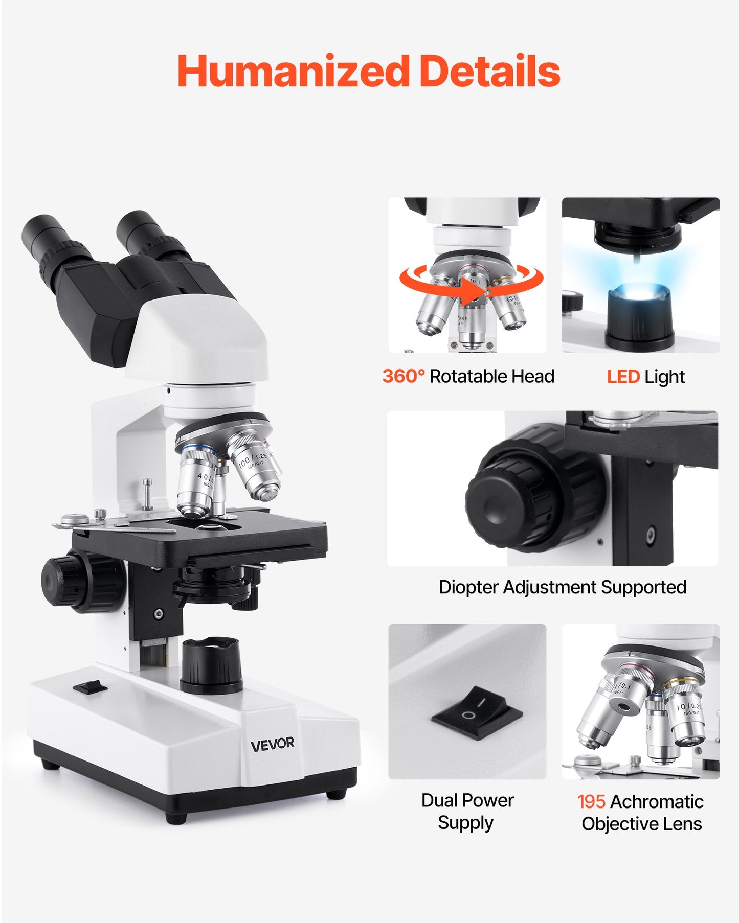 Binocular Microscope, 40-5000X Magnification, Professional Compound Microscope for Adult with Dual Stage and Two Sets of Eyepieces, Aluminum Alloy Body, Includes LED Light and Phone Holder