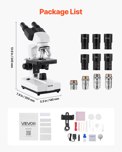 Binocular Microscope, 40-5000X Magnification, Professional Compound Microscope for Adult with Dual Stage and Two Sets of Eyepieces, Aluminum Alloy Body, Includes LED Light and Phone Holder