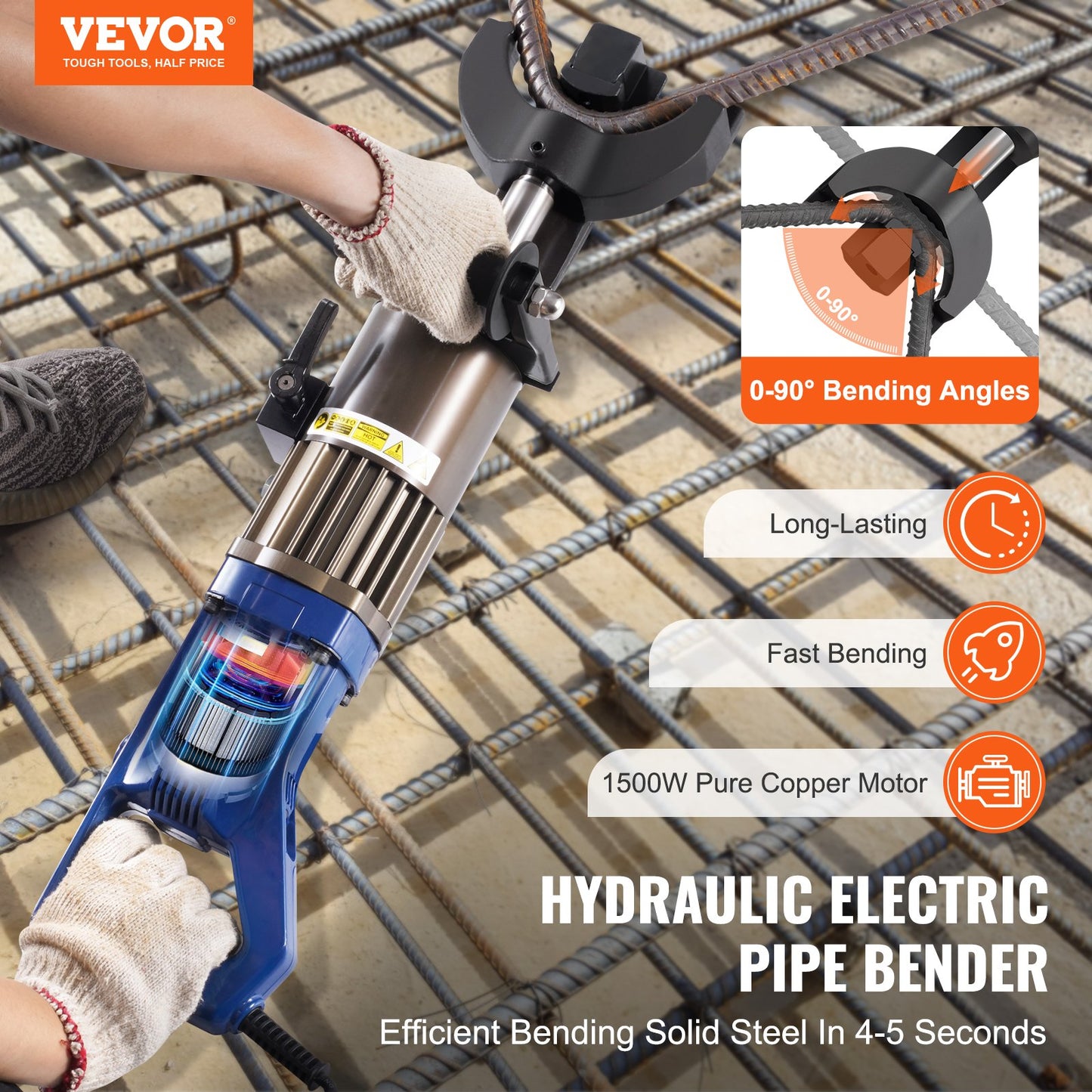 1500 W elektrischer hydraulischer Bewehrungsbieger für 7/8 Zoll #7 (12-22 mm) Bewehrungsstahl