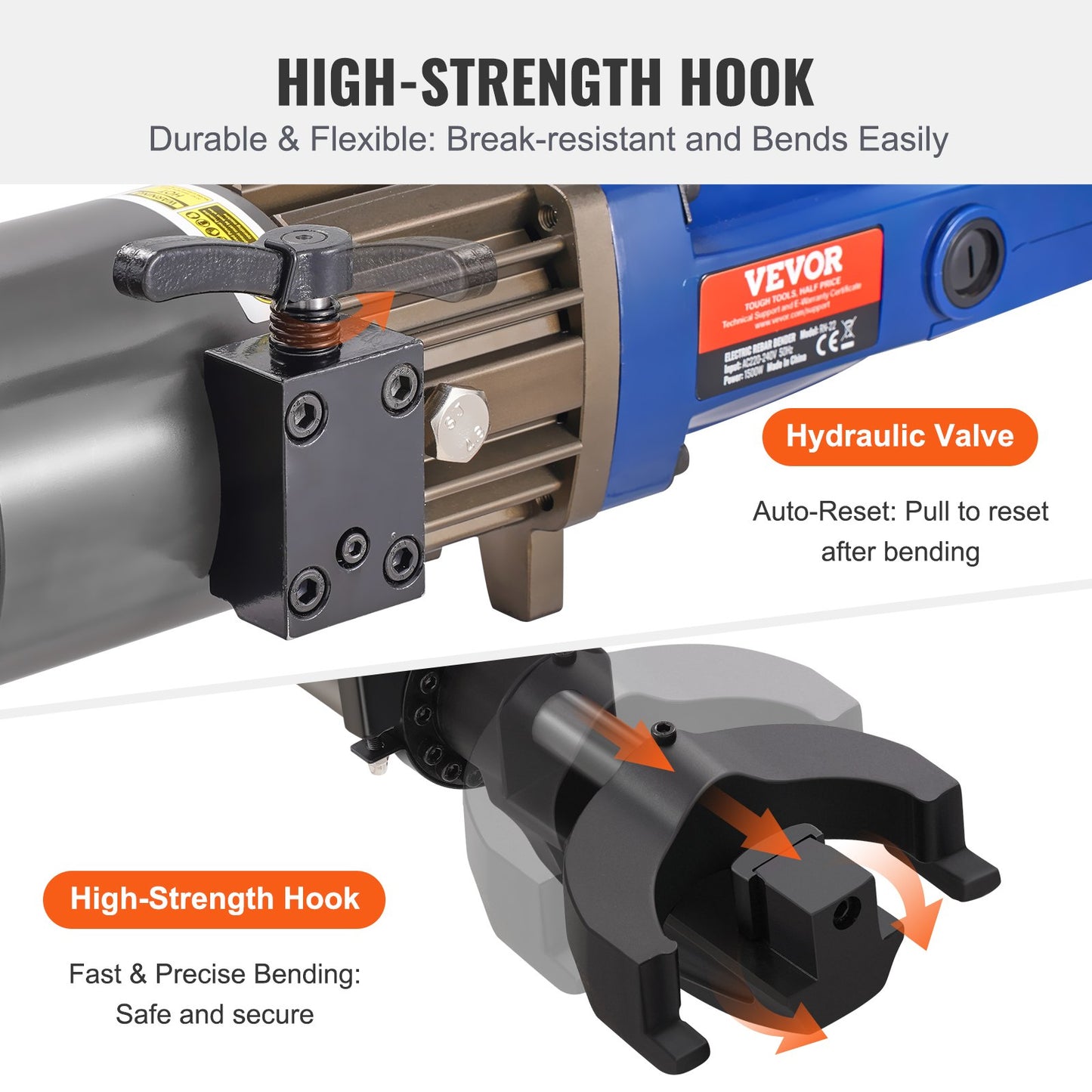 1500 W elektrischer hydraulischer Bewehrungsbieger für 7/8 Zoll #7 (12-22 mm) Bewehrungsstahl