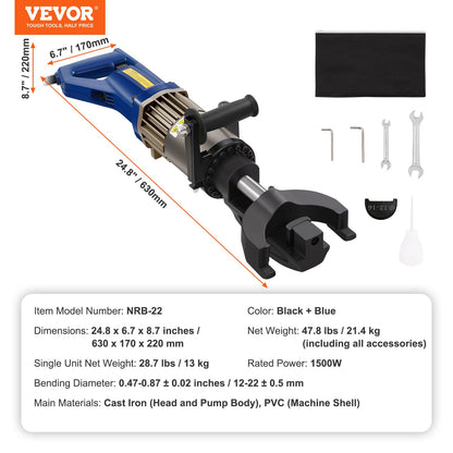 1500 W elektrischer hydraulischer Bewehrungsbieger für 7/8 Zoll #7 (12-22 mm) Bewehrungsstahl