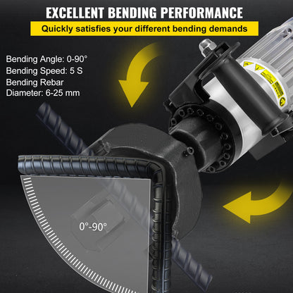 1500 W elektrischer hydraulischer Bewehrungsbieger für bis zu 1 Zoll #8 (10-25 mm) Bewehrungsstahl