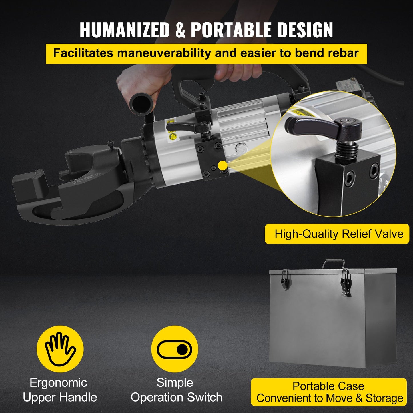 1500 W elektrischer hydraulischer Bewehrungsbieger für bis zu 1 Zoll #8 (10-25 mm) Bewehrungsstahl