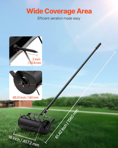 Rolling Lawn Aerator 18" Heavy Duty manuell rullande Aerator Lawn Black