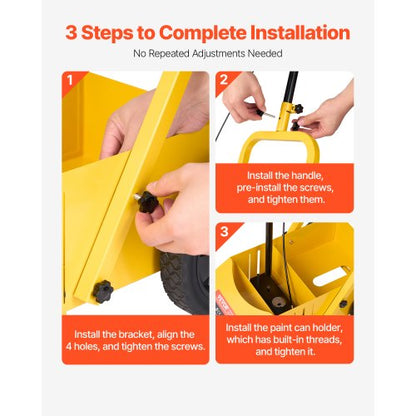 Linjemarkeringsmaskin, 610 x 330 x 900 mm, 4-hjulig, kraftig linjemarkeringsmaskin med 56-102 mm justerbar bredd, skapar tydliga kantlinjer för vägar, parkeringsplatser, idrottsplaner, gul |  EU