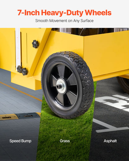 Striping Line Marking Machine, 24 x 13 x 35.4 inch, 4-Wheel, Heavy Duty Striping Line Machine with 2-4 inch Adjustable Width, Make Clear Edge Line for Roads, Parking Lots, Sports Field, Yellow