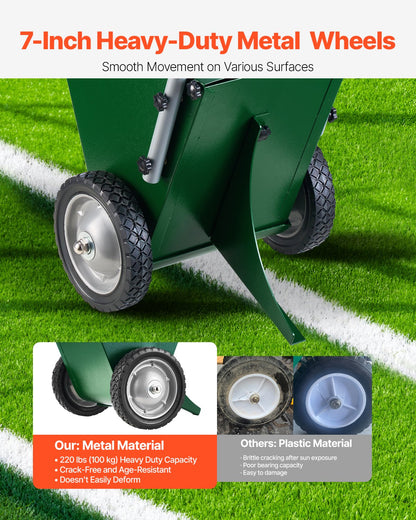 Dry Line Marker, 2-Wheel, 2 or 4 in Lines, Field Dry Line Chalker, Adjustable Line Marker, with Rubber Adjustment Handle, 25 lbs Large Powder Capacity, for Baseball and Softball Infield, Green