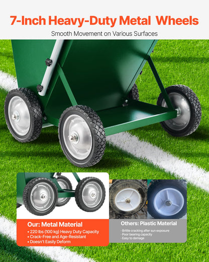 Dry Line Marker, 4-Wheel, 2 or 4 in Lines, Field Dry Line Chalker, Adjustable Line Marker, with Rubber Adjustment Handle, 50 lbs Large Powder Capacity, for Baseball and Softball Infield, Green