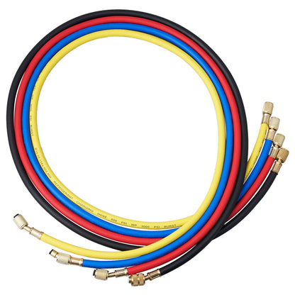 4 Way AC Gauge - AC Manifold Gauge Set for R134A R22 R12 R410A Refrigerant, Freon Gauge with 5 Feet Hoses, Couplings, Can Faucet Works on Car Auto Freon Charging and Evacuation