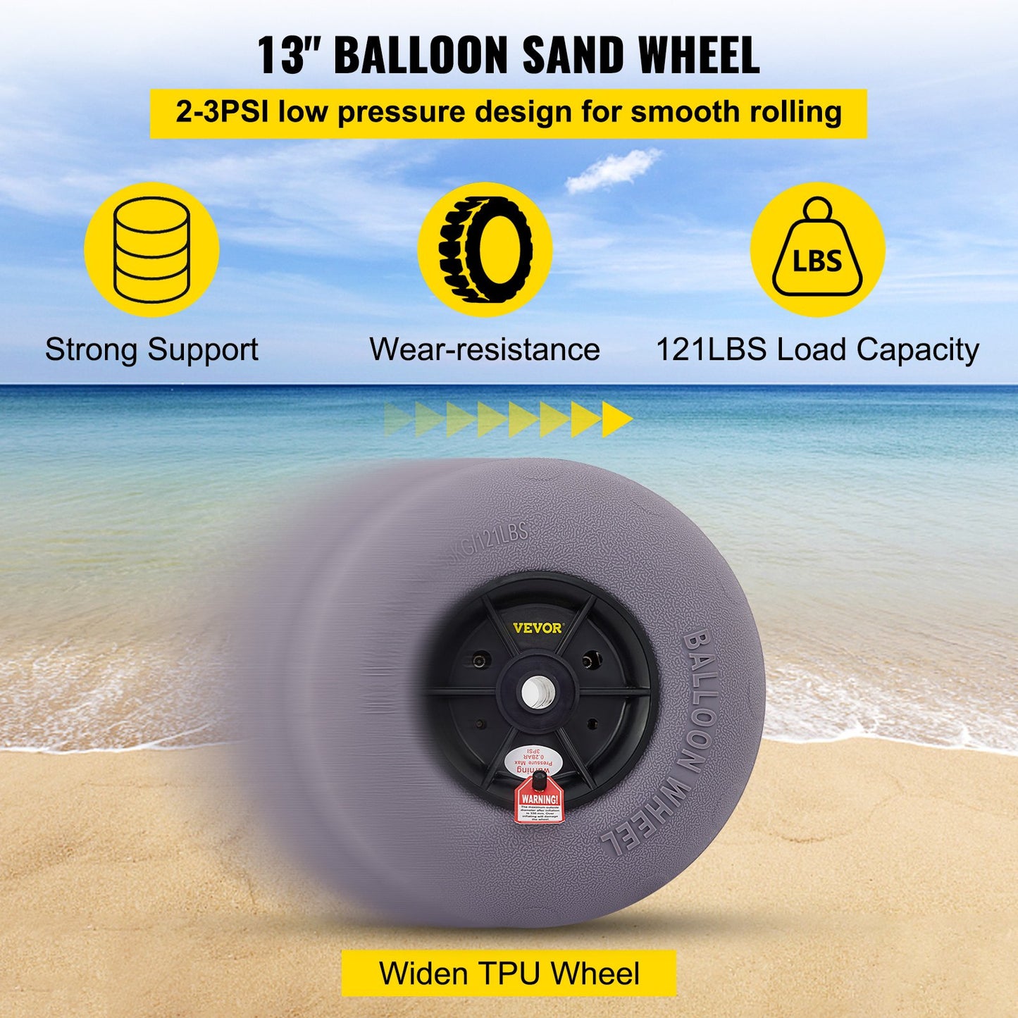 Beach Balloon Wheels, 13\" Replacement Sand Tires, TPU Cart Tires for Kayak Dolly, Canoe Cart and Buggy with Free Air Pump, 2-Pack