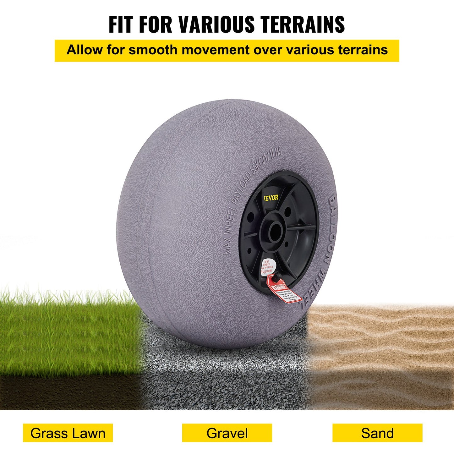 Beach Balloon Wheels, 13\" Replacement Sand Tires, TPU Cart Tires for Kayak Dolly, Canoe Cart and Buggy with Free Air Pump, 2-Pack