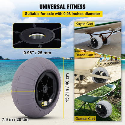 Beach Balloon Wheels, 15,7 Zoll Ersatz-Sandreifen, TPU-Wagenreifen für Kajakwagen, Kanuwagen und Buggy mit kostenloser Luftpumpe, 2er-Pack