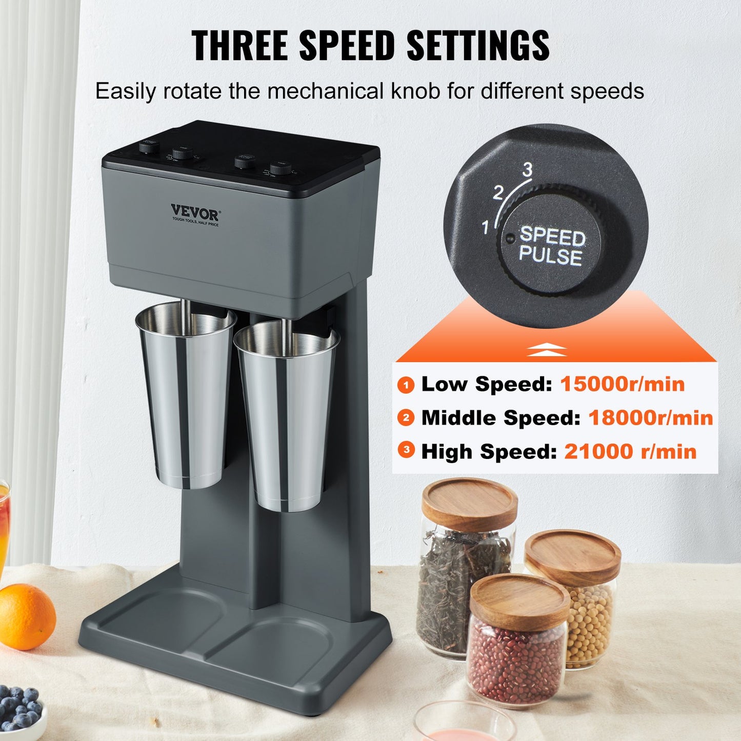 Milkshake Maker, 375W x 2 Electric Milkshake Machine, Double Heads Drink Mixer Blender Machine, 3-Speed Milkshake Mixer with 2 x 820 ml Stainless Steel Cups, for Commercial and Home