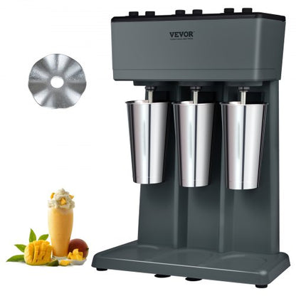 Milkshake Maker, 375W x 3 Electric Milkshake Machine, Triple Heads Drink Mixer Blender Machine, 3-Speed Milkshake Mixer with 3 x 820 ml Stainless Steel Cups, for Commercial and Home