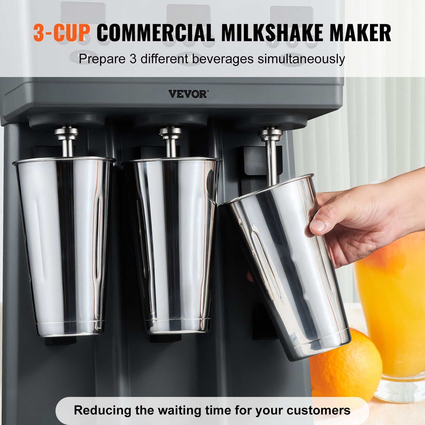 Milkshake Maker, 375W x 3 Electric Milkshake Machine, Commercial Triple Heads Drink Mixer Blender, LED Intelligent Microswitch, 3-Speed Milkshake Mixer with 3 x 820 ml Stainless Steel Cups