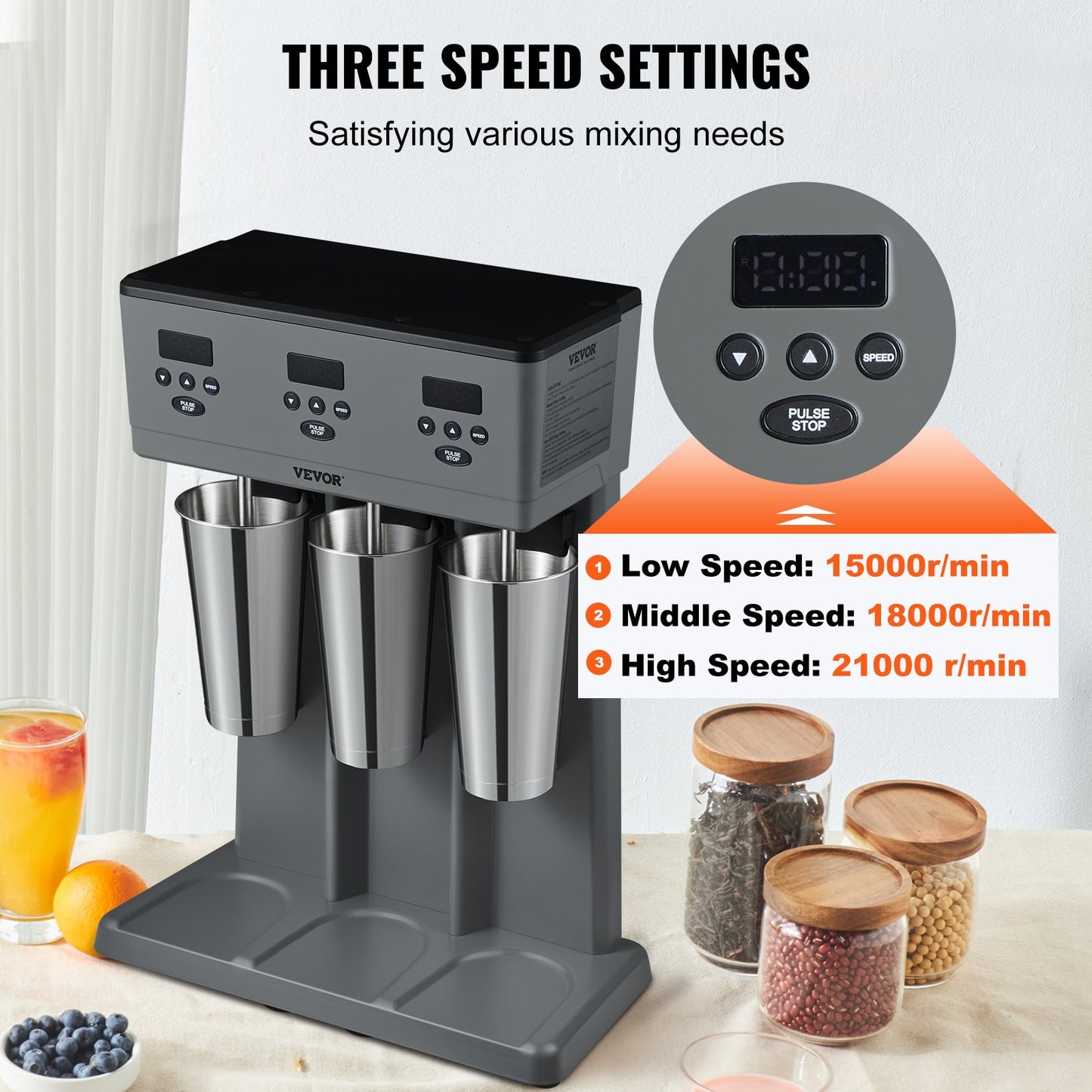 Milkshake Maker, 375W x 3 Electric Milkshake Machine, Commercial Triple Heads Drink Mixer Blender, LED Intelligent Microswitch, 3-Speed Milkshake Mixer with 3 x 820 ml Stainless Steel Cups