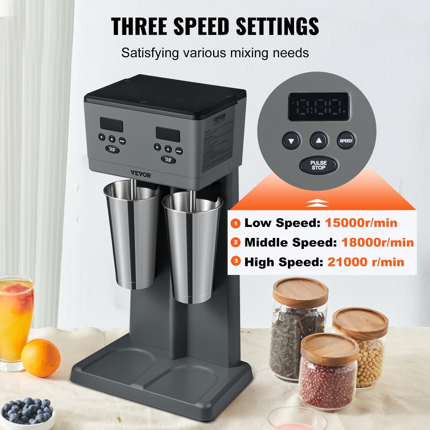 Milkshake Maker, 375W x 2 Electric Milkshake Machine, Commercial Double Heads Drink Mixer Blender, LED Intelligent Microswitch, 3-Speed Milkshake Mixer with 2 x 820 ml Stainless Steel Cups