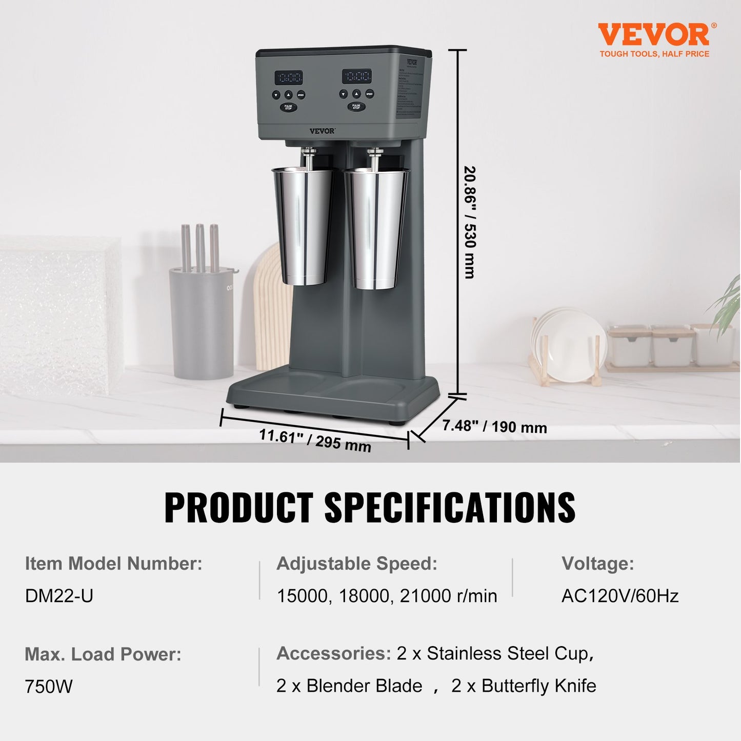 Milkshake Maker, 375W x 2 Electric Milkshake Machine, Commercial Double Heads Drink Mixer Blender, LED Intelligent Microswitch, 3-Speed Milkshake Mixer with 2 x 820 ml Stainless Steel Cups