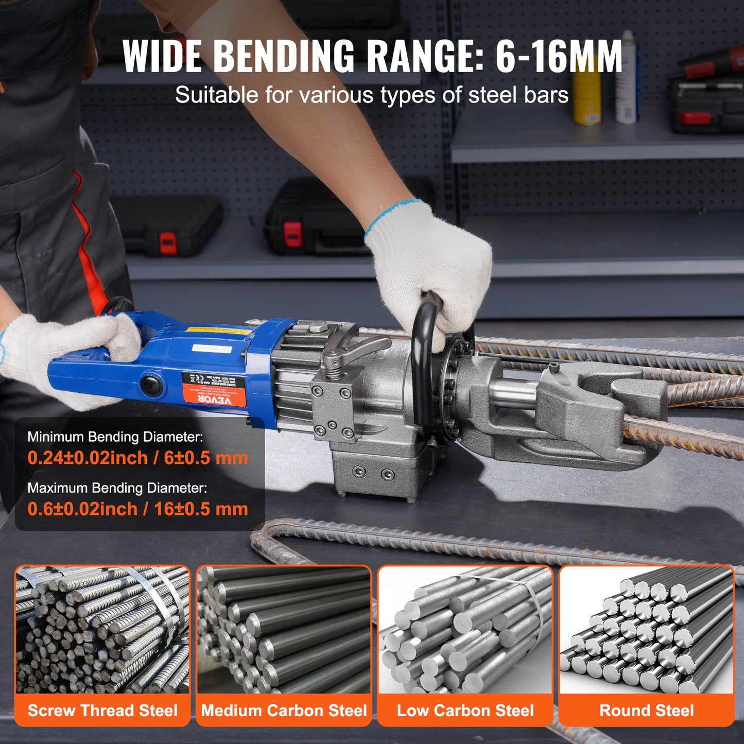 1000 W elektrischer hydraulischer Bewehrungsbieger für bis zu 5/8 Zoll #5 (6-16 mm) Bewehrungsstahl