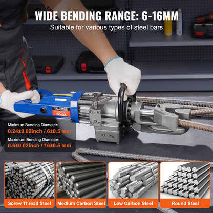 1000 W elektrischer hydraulischer Bewehrungsbieger für bis zu 5/8 Zoll #5 (6-16 mm) Bewehrungsstahl