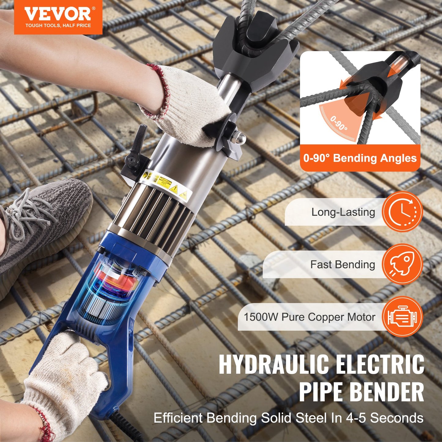 1500W elektrisk hydraulisk armeringsjärnsbockare upp till 3/4 tum #6 (6-20 mm) armeringsjärn