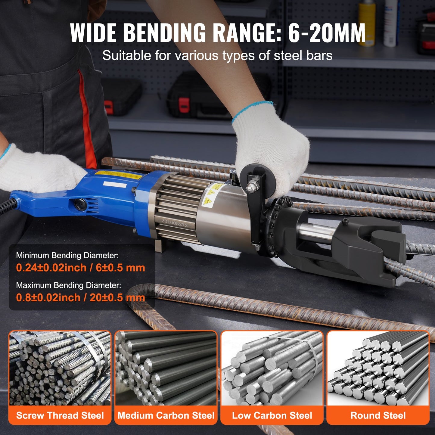 1500W elektrisk hydraulisk armeringsjärnsbockare upp till 3/4 tum #6 (6-20 mm) armeringsjärn