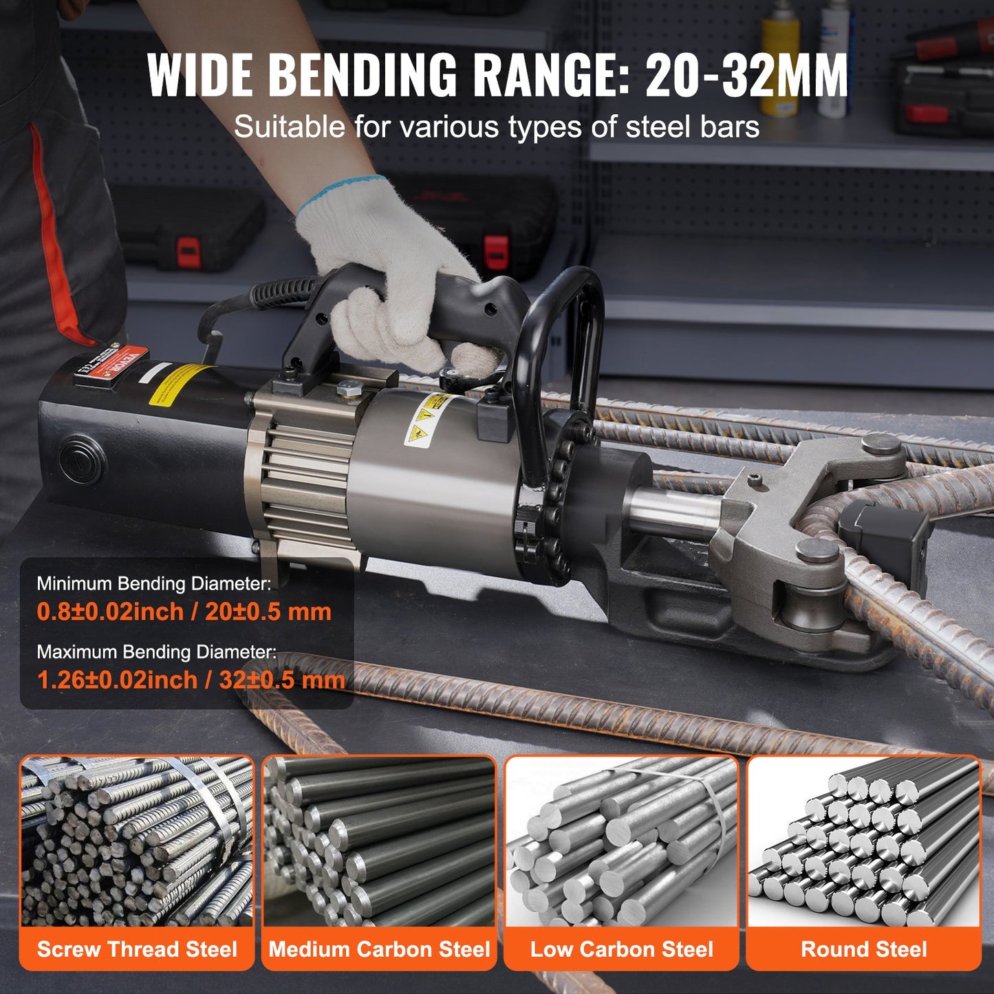 2000W Electric Hydraulic Rebar Bender up to 1.26 inch (20-32 mm) rebar