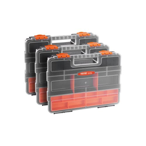3-Pack Small Parts Organizer, 21 Compartments Tools Organizer Box with Removable Dividers, High-Quality PP Hardware Storage Box with Safety Latch & Portable Handle for Nuts, Bolts, Screws, Nails