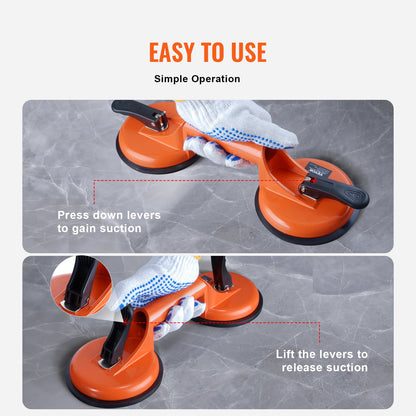 Glassaugnapf, 11,9 cm, 2er-Pack, 159 kg Tragkraft, Vakuum-Saugnapf mit Aluminiumgriff, Hochleistungs-Industrie-Saugnapf-Hebewerkzeuge zum Anheben von Glas, Granit, Fliesen, Metall, Holzplatten