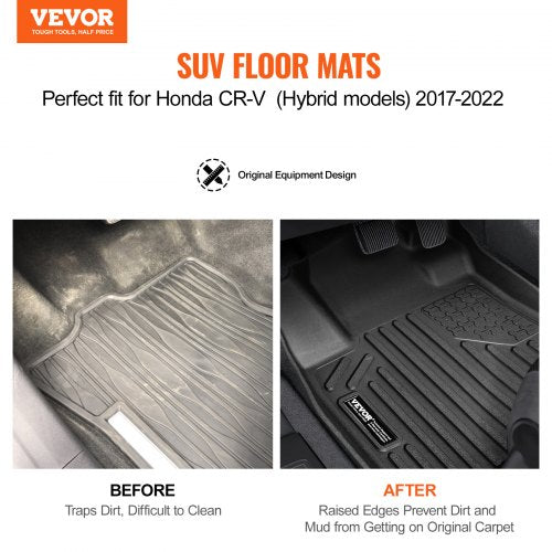 Automotive Floor Mats, Fits for Honda CR-V (Hybrid Models) 2017-2022, 3 pcs Front and 2nd Row Liners, All Weather Custom Fit TPE Vehicle Floor Mats, Easy to Clean Floor Liners for SUV, Black