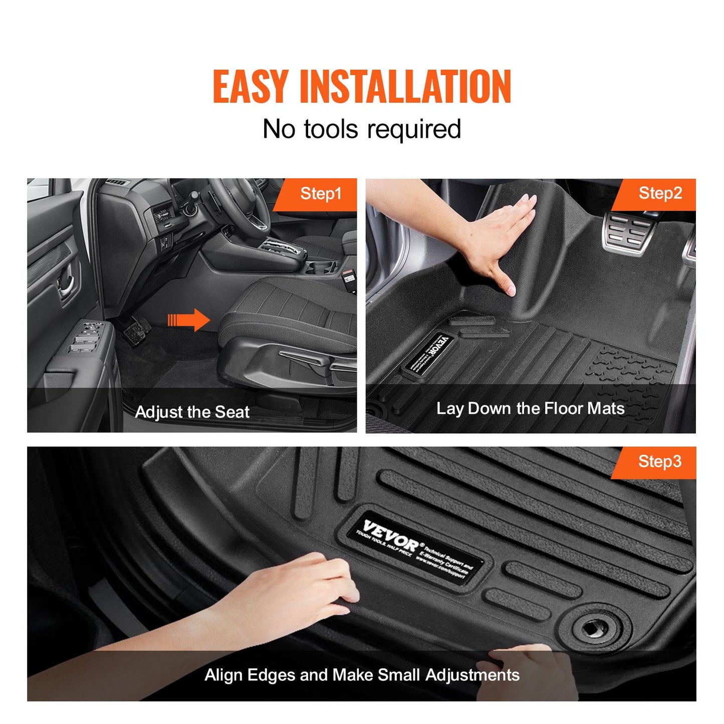 Automotive Floor Mats, Fits for Honda CR-V (Hybrid Models) 2017-2022, 3 pcs Front and 2nd Row Liners, All Weather Custom Fit TPE Vehicle Floor Mats, Easy to Clean Floor Liners for SUV, Black