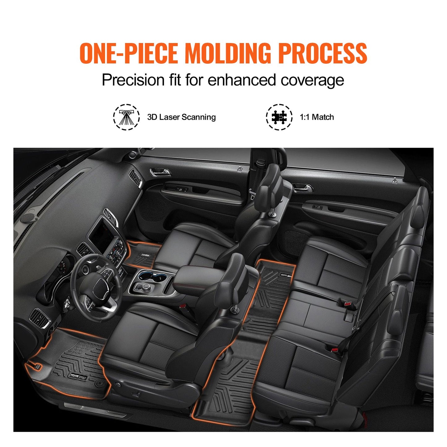 Automotive Floor Mats, Fits for Dodge Durango / Jeep Grand Cherokee 2016-2024 / 2016-2021, 3 pcs Front and 2nd Row Liners, All Weather Custom Fit TPE Vehicle Floor Mats, Easy to Clean, Black