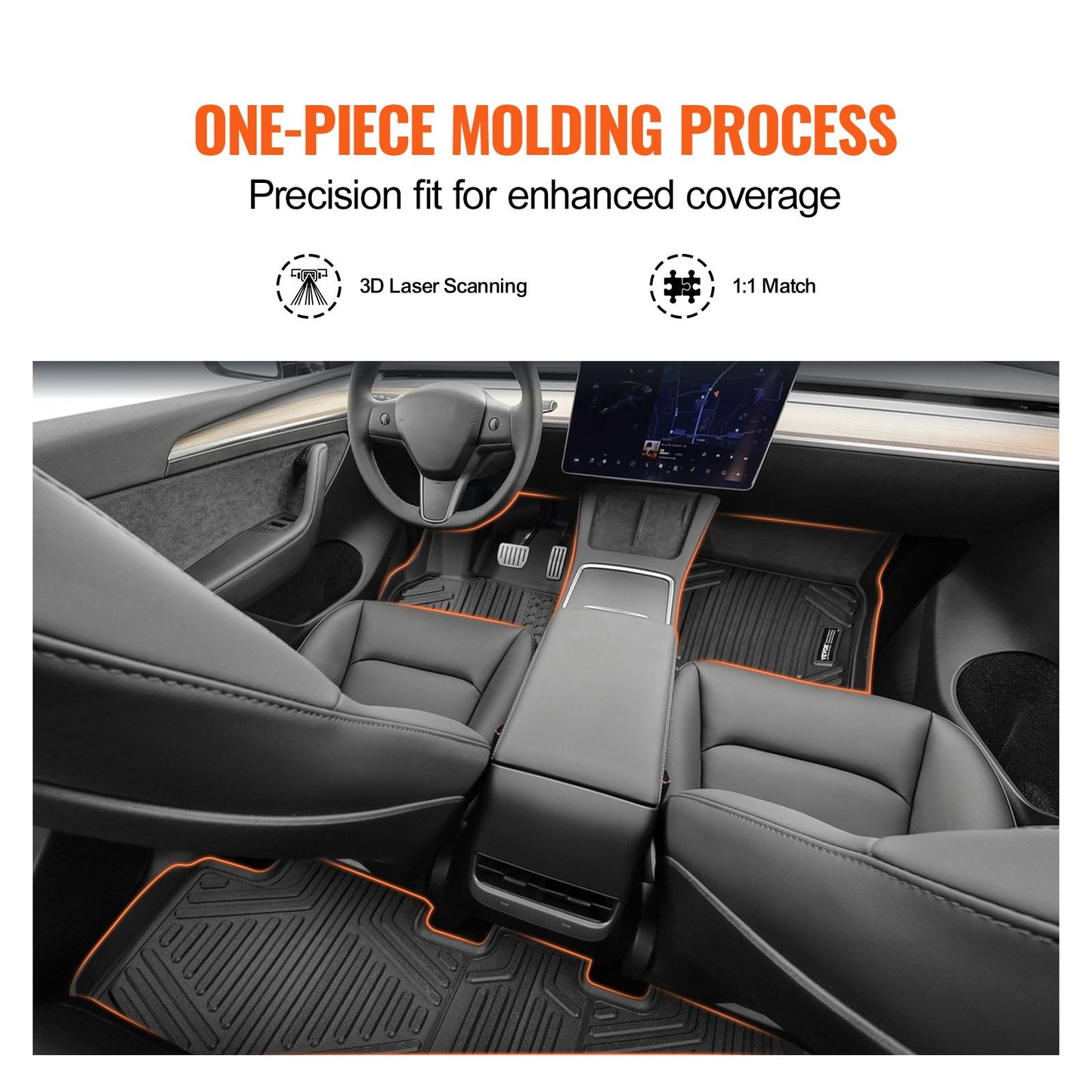 Automotive Floor Mats, Fits for Tesla Model Y 2021-2024, 3 pcs Front and 2nd Row Liners, All Weather Custom Fit TPE Vehicle Floor Mats, Easy to Clean and Secure Floor Liners for SUV, Black