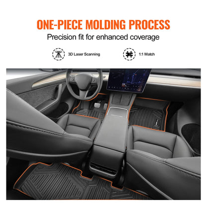Automotive Floor Mats, Fits for Tesla Model Y 2021-2024, 3 pcs Front and 2nd Row Liners, All Weather Custom Fit TPE Vehicle Floor Mats, Easy to Clean and Secure Floor Liners for SUV, Black