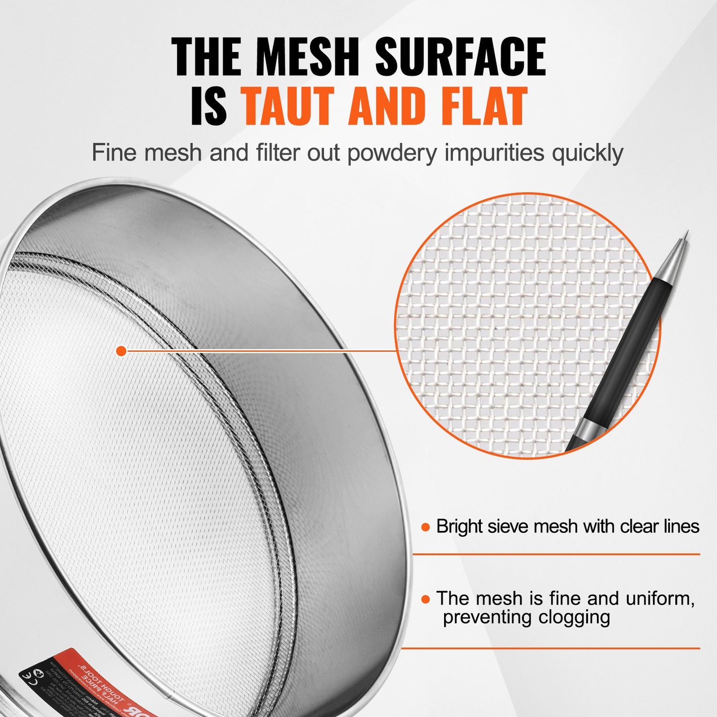 Flour Sieve Fine Mesh Stainless Steel 12 Mesh Flour Sieve for Baking Cakes