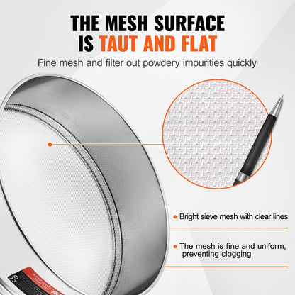 Flour Sieve Fine Mesh Stainless Steel 12 Mesh Flour Sieve for Baking Cakes