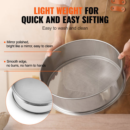 Flour Sieve Fine Mesh, 150 Mesh Flour Sifter, 304 Stainless Steel Fine Mesh Sifter Food-grade, 12.6" Fine Mesh Strainers for Baking, 5 Sizes Mesh hole for Mungbean, Rice, Flour, Pearl Powder