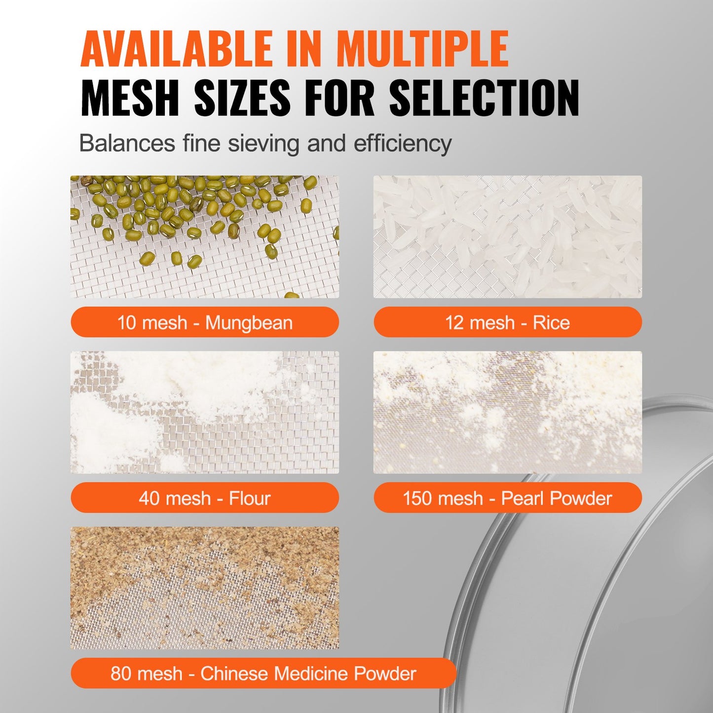 Flour Sieve Fine Mesh, 80 Mesh Flour Sifter, 304 Stainless Steel Fine Mesh Sifter Food-grade, Dia. 12.6" Fine Mesh Strainers for Baking, 5 Sizes Mesh hole for Mungbean, Rice, Flour, Pearl Powder