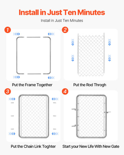 Chain Link Fence Gate, 32 x 46 in, Adjustable Chain Link Fence Panel, Fit 2-6 ft (W) x 4 ft (H) Garden Fence Gate Opening, Rust-Resistant Galvanized Fencing Gate for Farm Posts Not Included