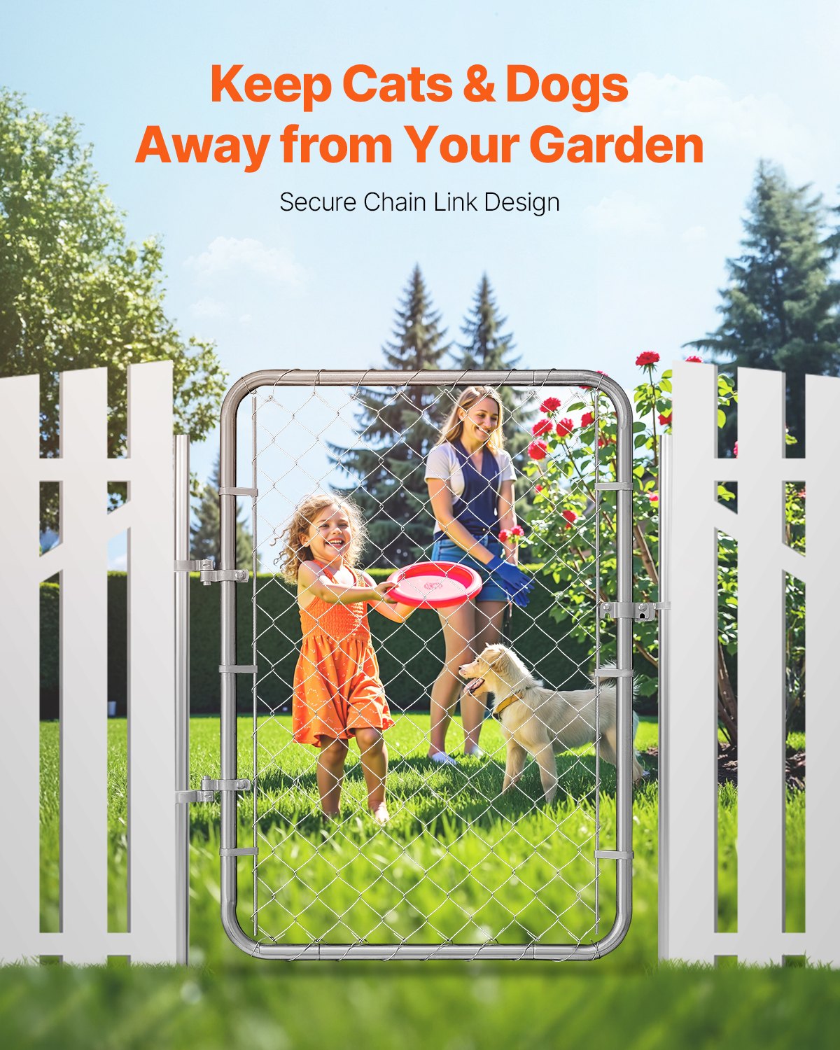 Chain Link Fence Gate, 32 x 46 in, Adjustable Chain Link Fence Panel, Fit 2-6 ft (W) x 4 ft (H) Garden Fence Gate Opening, Rust-Resistant Galvanized Fencing Gate for Farm Posts Not Included
