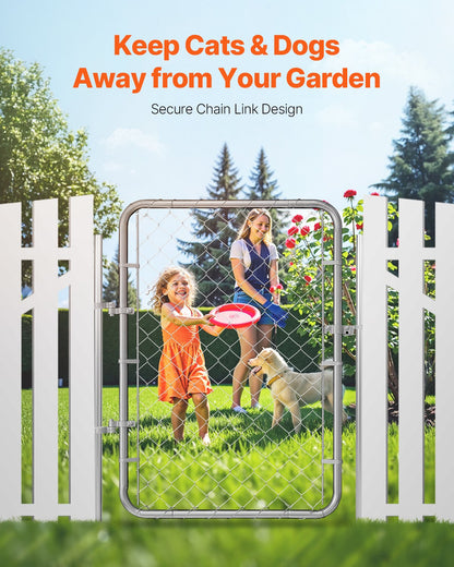 Chain Link Fence Gate, 32 x 46 in, Adjustable Chain Link Fence Panel, Fit 2-6 ft (W) x 4 ft (H) Garden Fence Gate Opening, Rust-Resistant Galvanized Fencing Gate for Farm Posts Not Included