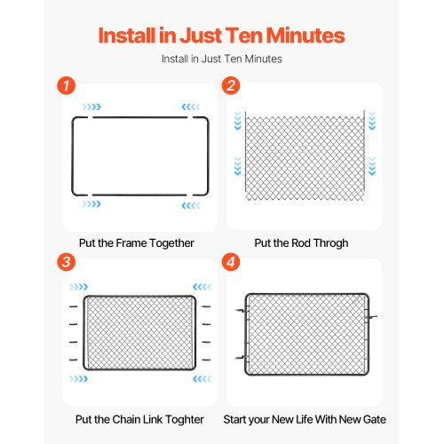 Chain Link Fence Gate Fits 2.2-6 ft x 6 ft Garden Gate Posts Not Included | EU
