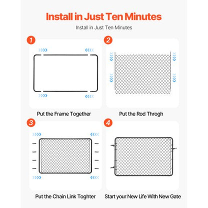 Chain Link Fence Gate Fits 2.2-6 ft x 6 ft Garden Gate Posts Not Included | EU