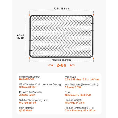 Chain Link Fence Gate Fits 2.2-6 ft x 6 ft Garden Gate Posts Not Included | EU