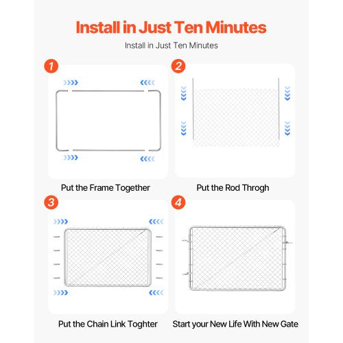 Maschendrahtzauntor, passend für 2,2–6 Fuß x 6 Fuß, Gartentorpfosten nicht im Lieferumfang enthalten | EU