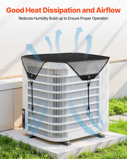 Air Conditioner Cover for Outside Units, 28 x 28 inch Central AC Cover for Air Conditioning Unit, Top Universal Mesh Defender Tear-Resistant Easy Install for Outdoor Outside All Seasons, Black