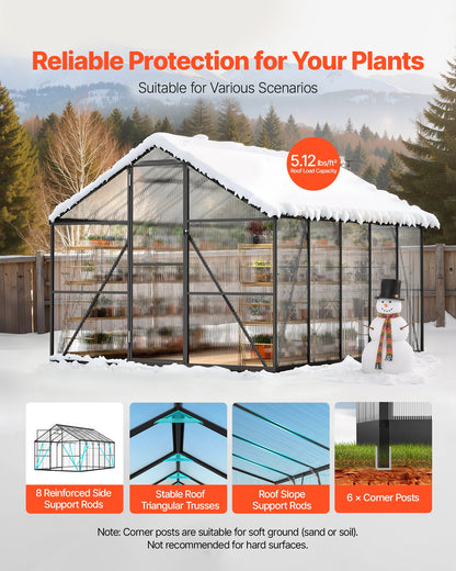 8 x 10 FT Polycarbonate Greenhouse, Heavy Duty Outdoor Green House with Adjustable Vents & Push-Pull Lockable Door, Quick Setup, Aluminum Frame Walk-in Greenhouse Sunroom for Outside Garden Lawn